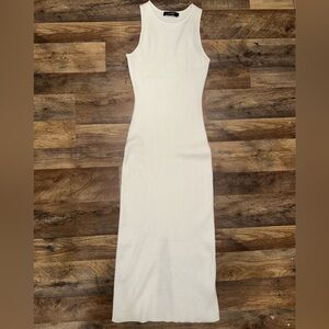 HAEOF White Elegant midi dress sleeveless ribbed knit back slit dress size M